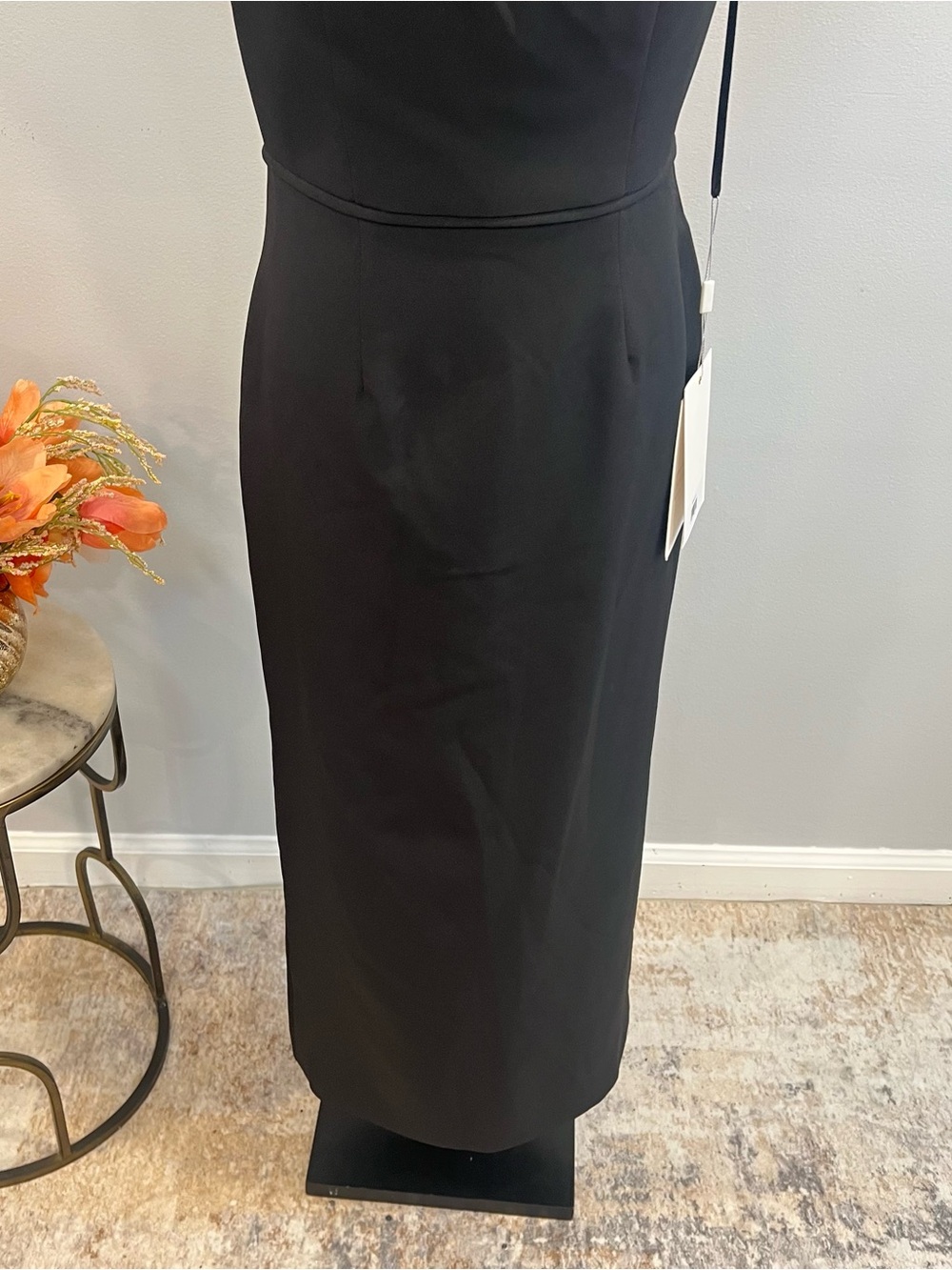 Mac Duggal Black Sheer Lace Illusion Crepe Cap Sleeve Midi Cocktail Dress - Picture 10 of 17